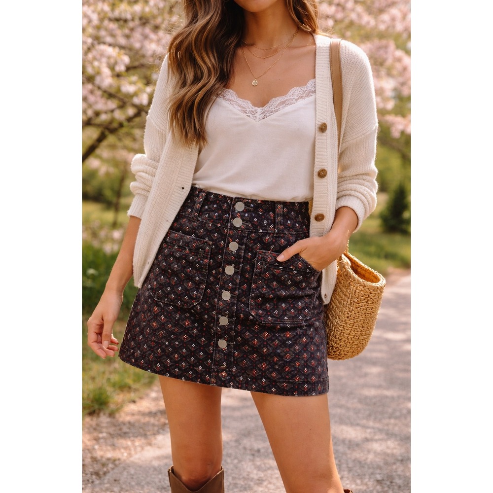 Free People Corduroy Mini Skirt Indie Coquette Retro Boho Soft Girl SZ 24